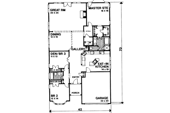 Floor Plan - Main Floor for Traditional House Plan #30-200 - 3 bed, 2 bath