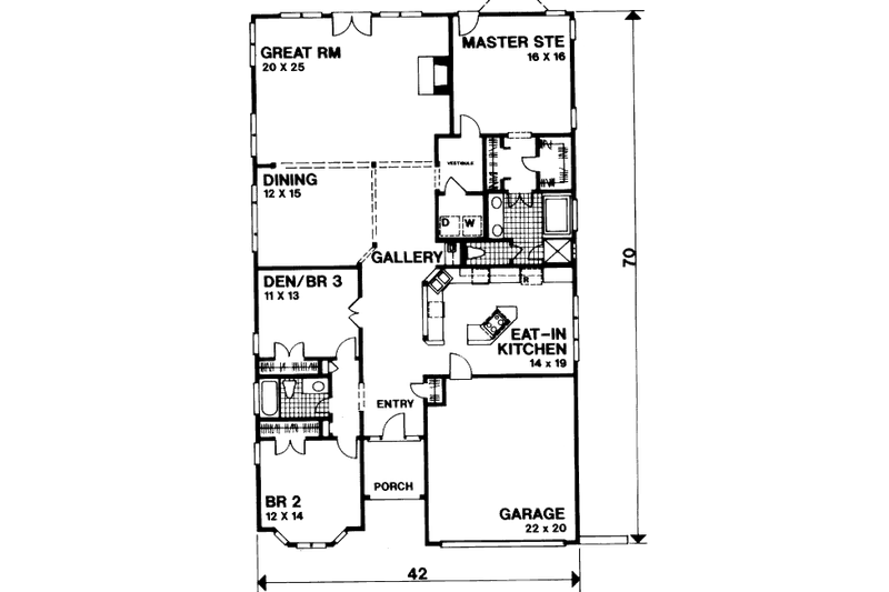 Architectural House Design - Floor Plan - Main Floor for Traditional House Plan #30-200 - 3 bed, 2 bath