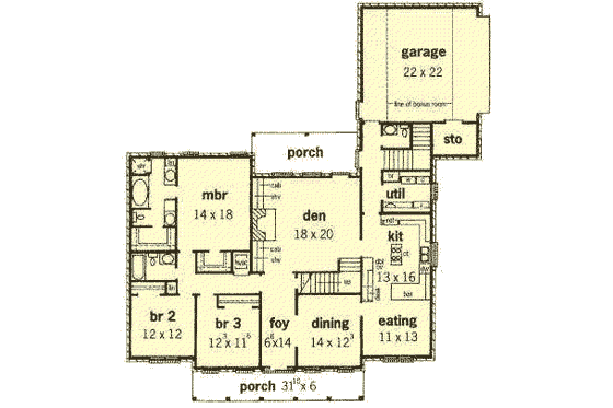Floor Plan - Main Floor for Southern House Plan #16-219 - 5 bed, 3.5 bath