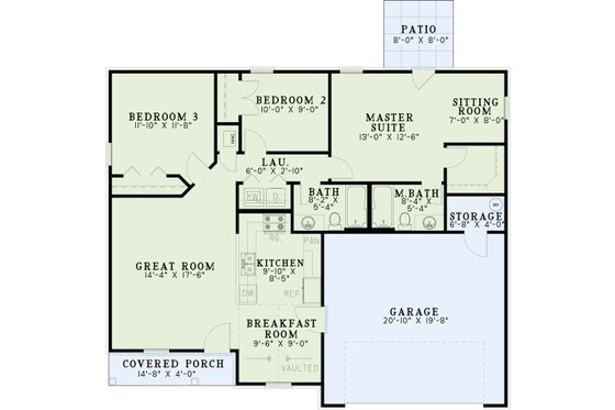Floor Plan - Main Floor for Traditional House Plan #17-2128 - 3 bed, 2 bath