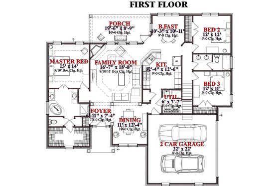 Floor Plan - Main Floor for Traditional House Plan #63-301 - 3 bed, 3 bath