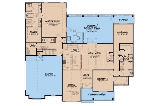 Floor Plan - Main Floor for Craftsman House Plan #923-65 - 3 bed, 3.5 bath
