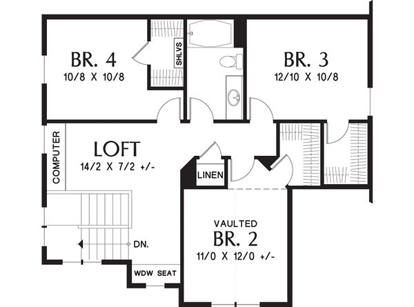 Craftsman Floor Plan - Upper Floor Plan #48-660