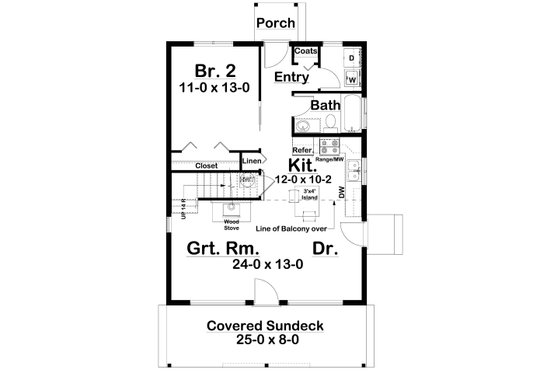 Floor Plan - Main Floor for Cabin House Plan #126-243 - 2 bed, 2 bath