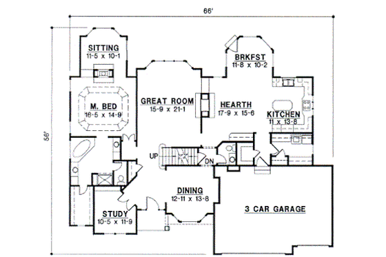 Floor Plan - Main Floor for European House Plan #67-698 - 4 bed, 3 bath