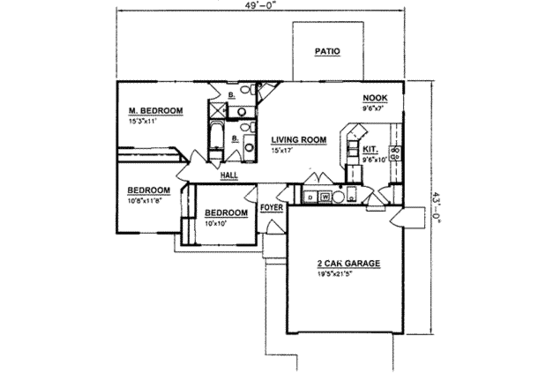 Floor Plan - Main Floor for Ranch House Plan #116-202 - 3 bed, 2 bath