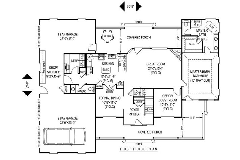 Architectural House Design - Floor Plan - Main Floor for Farmhouse House Plan #11-227 - 4 bed, 2.5 bath