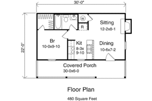 Floor Plan - Main Floor for Cabin House Plan #22-127 - 1 bed, 1 bath