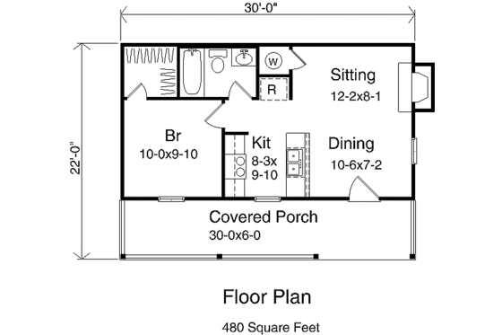 Floor Plan - Main Floor for Cabin House Plan #22-127 - 1 bed, 1 bath