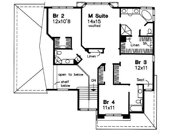 Traditional Floor Plan - Upper Floor Plan #50-173