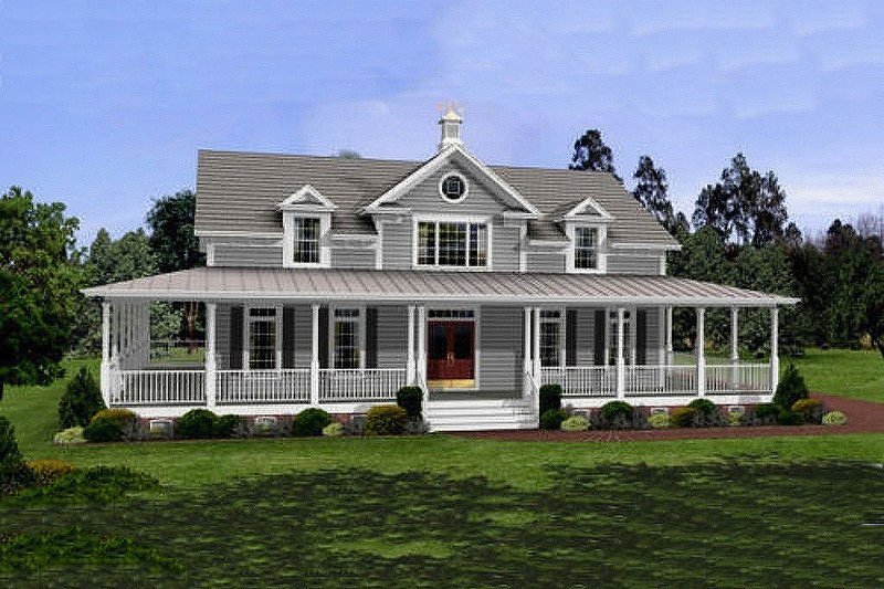Dream House Plan - Farmhouse style, country design home, front elevation