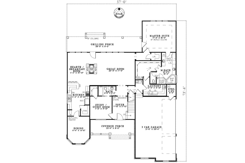 House Blueprint - Floor Plan - Main Floor for European House Plan #17-1170 - 4 bed, 3 bath