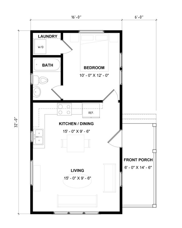House Plan Design - Floor Plan - Main Floor for Bungalow House Plan #936-59 - 1 bed, 1 bath