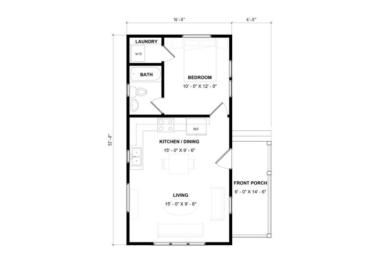 House Plan Design - Floor Plan - Main Floor for Bungalow House Plan #936-59 - 1 bed, 1 bath