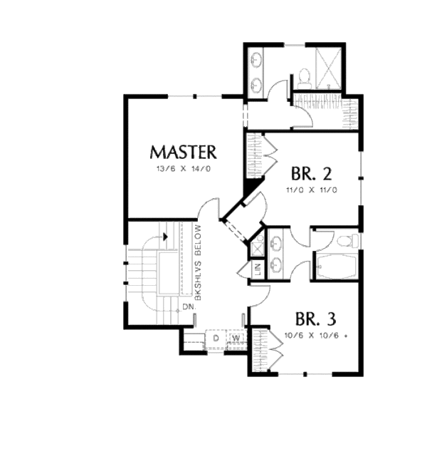 Traditional Floor Plan - Upper Floor Plan #48-508