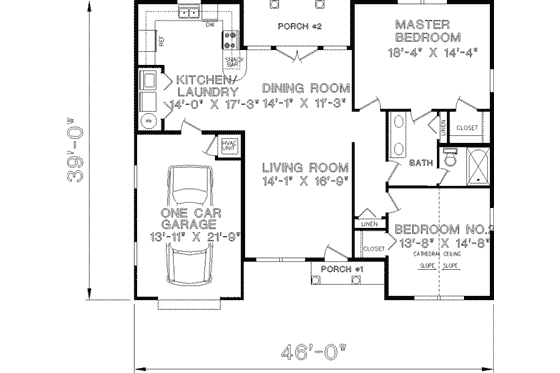 Floor Plan - Main Floor for European House Plan #44-131 - 2 bed, 1 bath