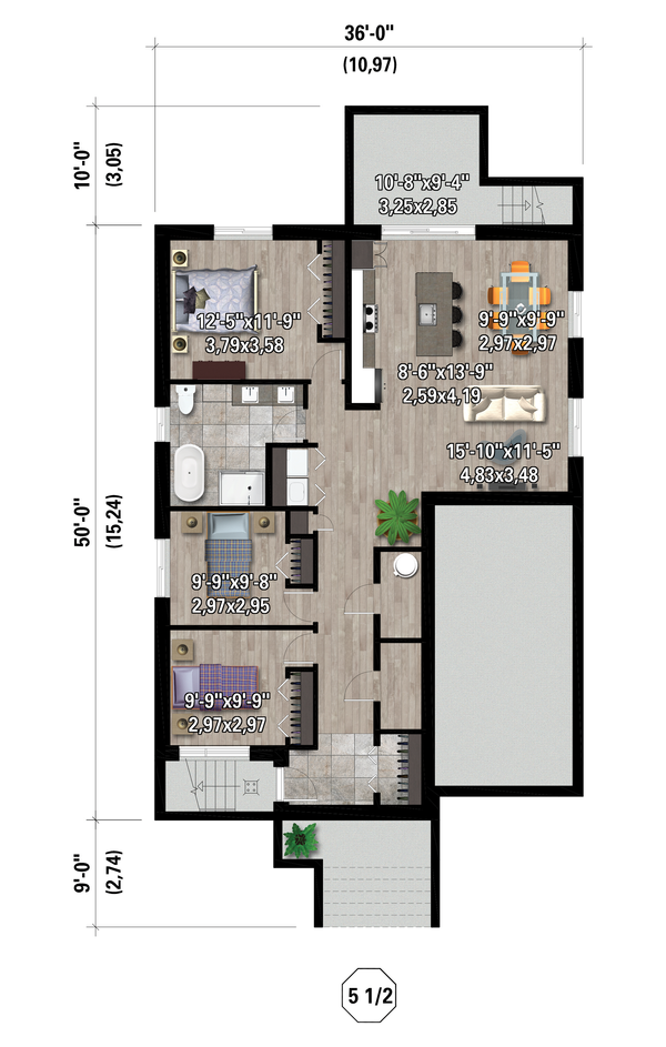 Contemporary Floor Plan - Lower Floor Plan #25-4991