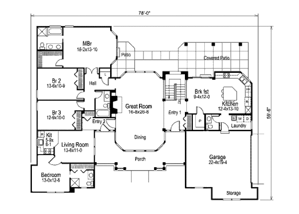 House Design - Southern Floor Plan - Main Floor Plan #57-355