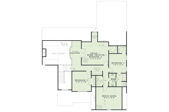 Floor Plan - Upper Floor for Craftsman House Plan #17-2416 - 3 bed, 2.5 bath