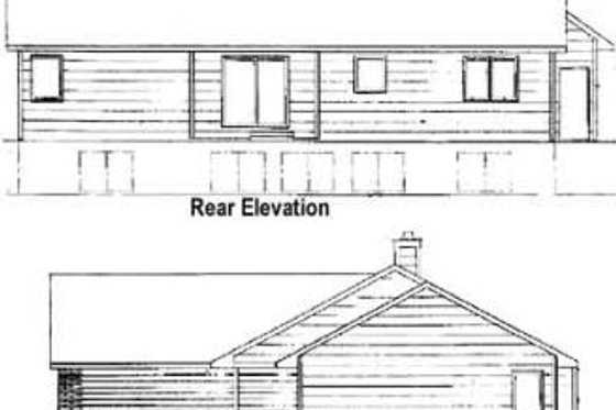 Exterior - Rear Elevation for Ranch House Plan #58-123 - 2 bed, 2 bath
