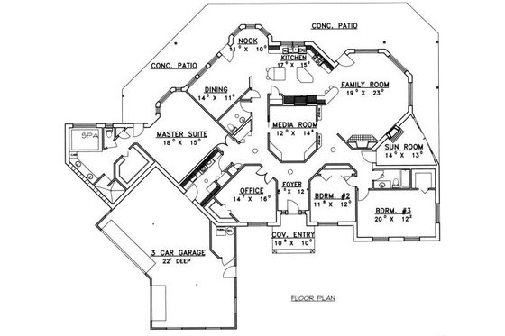 Floor Plan - Main Floor for Bungalow House Plan #117-558 - 3 bed, 2.5 bath