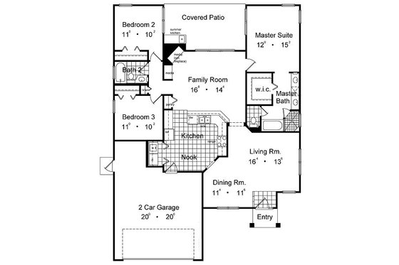 Floor Plan - Main Floor for Mediterranean House Plan #417-124 - 3 bed, 2 bath