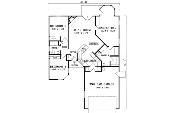 Floor Plan - Main Floor for Adobe / Southwestern House Plan #1-304 - 3 bed, 2 bath