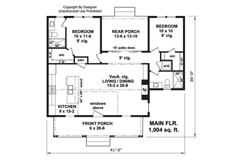 House Blueprint - Floor Plan - Main Floor for Bungalow House Plan #51-1447 - 2 bed, 2 bath