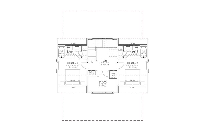 House Blueprint - Floor Plan - Upper Floor 1 for Craftsman House Plan #1094-27 - 2 bed, 2 bath