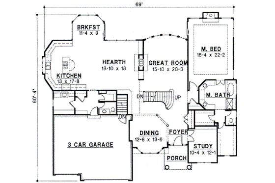 Floor Plan - Main Floor for Traditional House Plan #67-204 - 4 bed, 4 bath