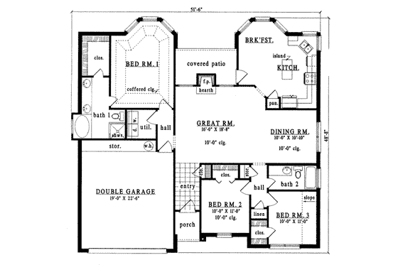Floor Plan - Main Floor for Traditional House Plan #42-241 - 3 bed, 2 bath