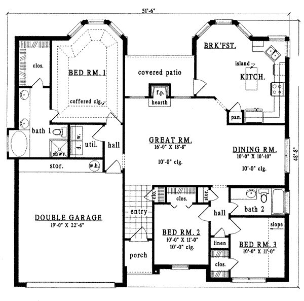 Floor Plan - Main Floor for Traditional House Plan #42-241 - 3 bed, 2 bath