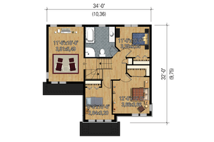 Floor Plan - Upper Floor 1 for Traditional House Plan #25-4663 - 3 bed, 1 bath