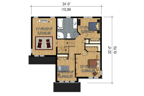 Floor Plan - Upper Floor 1 for Traditional House Plan #25-4663 - 3 bed, 1 bath