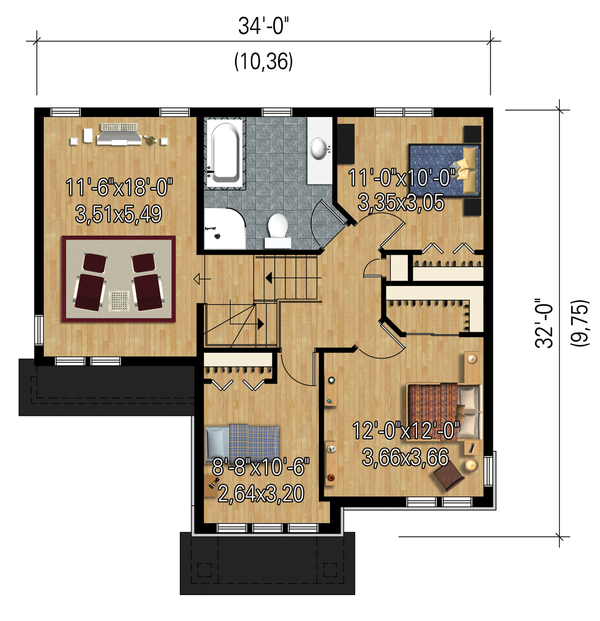 Traditional Floor Plan - Upper Floor Plan #25-4663