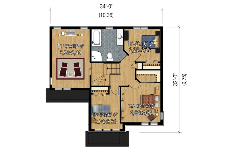 House Blueprint - Floor Plan - Upper Floor 1 for Traditional House Plan #25-4663 - 3 bed, 1 bath