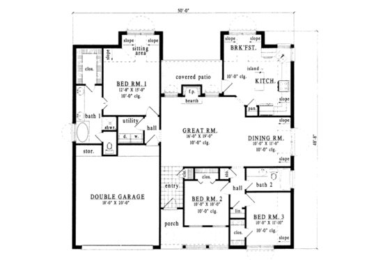Floor Plan - Main Floor for Traditional House Plan #42-169 - 3 bed, 2 bath