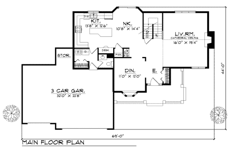 House Blueprint - Floor Plan - Main Floor for Traditional House Plan #70-374 - 4 bed, 2.5 bath