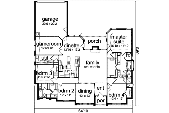 Floor Plan - Main Floor for Traditional House Plan #84-183 - 4 bed, 3 bath