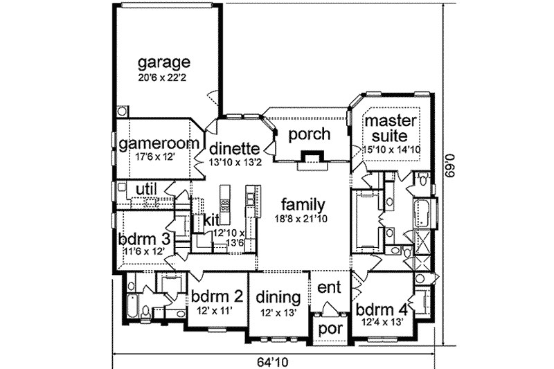 Home Plan - Floor Plan - Main Floor for Traditional House Plan #84-183 - 4 bed, 3 bath