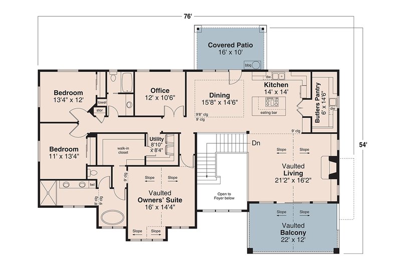 Home Plan - Floor Plan - Main Floor for Craftsman House Plan #124-1407 - 4 bed, 2.5 bath