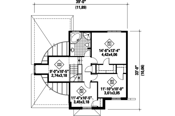 Floor Plan - Upper Floor for European House Plan #25-4866 - 3 bed, 1 bath