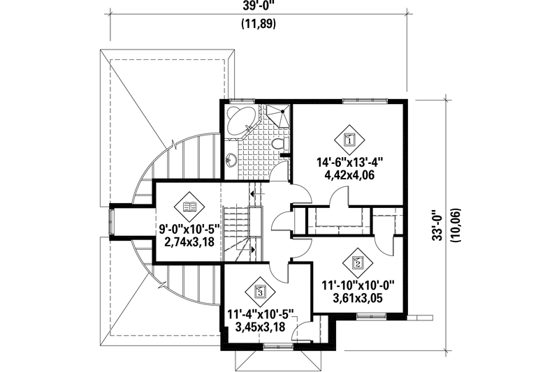House Blueprint - Floor Plan - Upper Floor for European House Plan #25-4866 - 3 bed, 1 bath