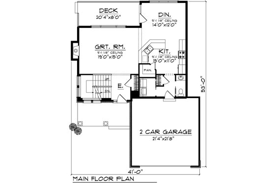 Floor Plan - Main Floor for Bungalow House Plan #70-1069 - 3 bed, 2.5 bath