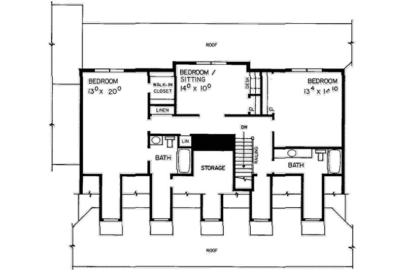 Home Plan - Floor Plan - Upper Floor for Country House Plan #72-455 - 4 bed, 3.5 bath