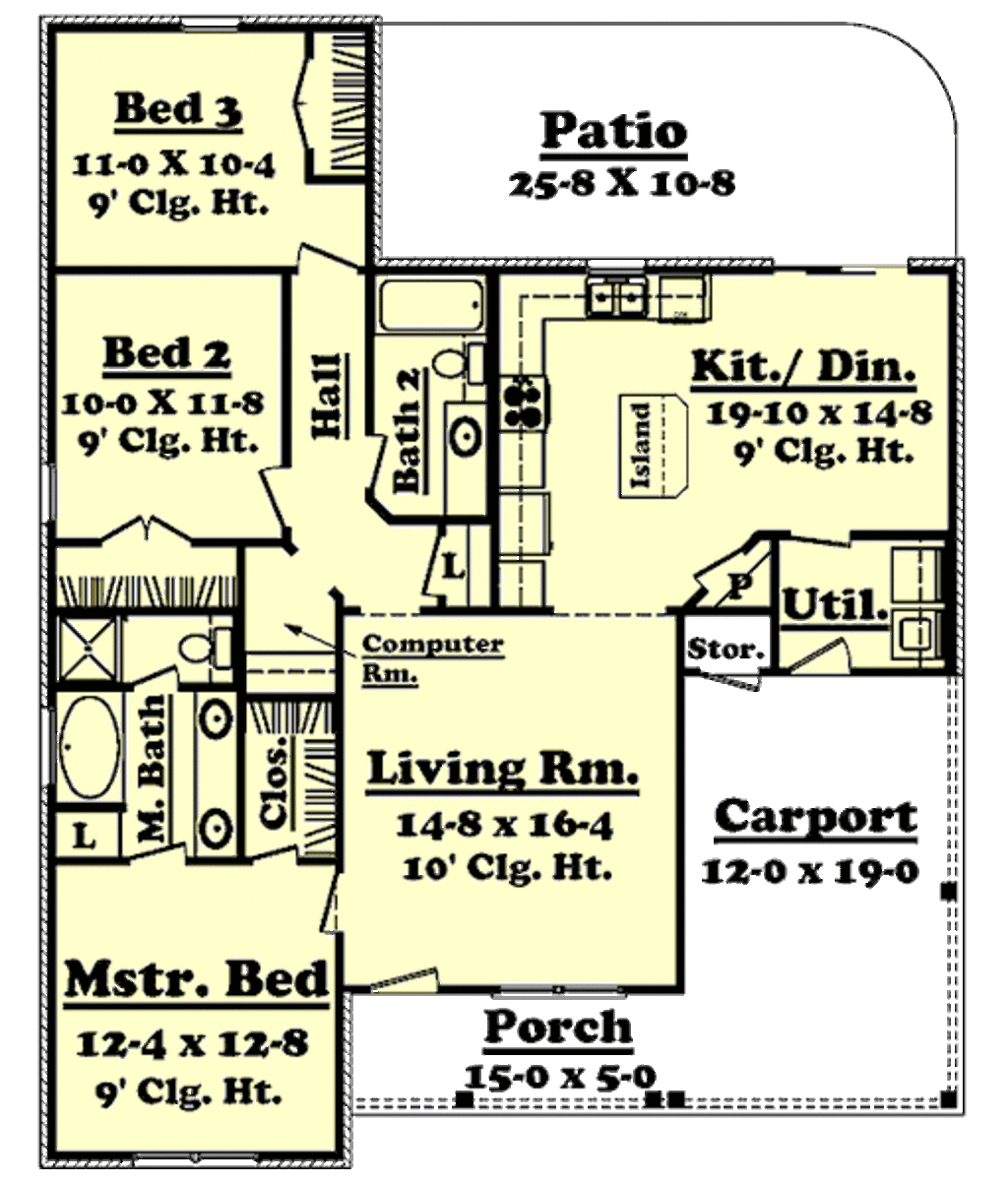 Country Style House Plan 3 Beds 2 Baths 1350 Sq Ft Plan 430 6