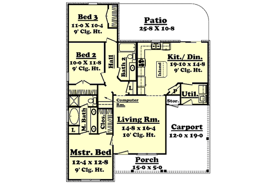 Floor Plan - Main Floor for Country House Plan #430-6 - 3 bed, 2 bath