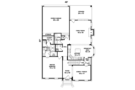 Floor Plan - Main Floor for Traditional House Plan #81-13885 - 3 bed, 2.5 bath
