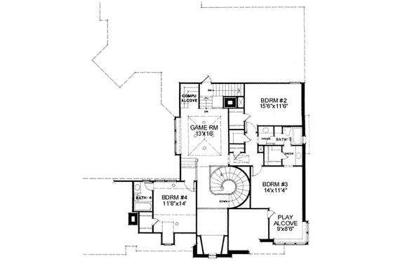 Floor Plan - Upper Floor for European House Plan #141-144 - 4 bed, 4.5 bath