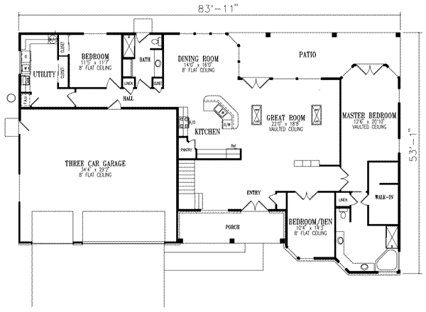 Architectural House Design - Adobe / Southwestern Floor Plan - Main Floor Plan #1-834